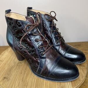 Spring Step L'Artiste Women's Lewi Boot Genuine Leather Flower Embossed Size 41